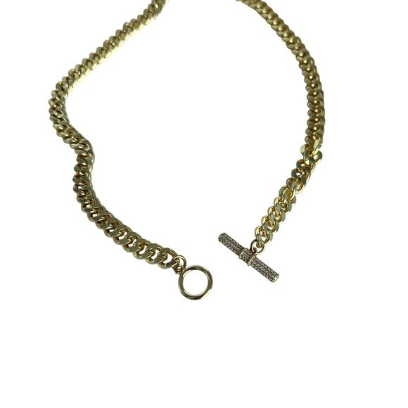 Cuban Link Gold Plated Chain Toggle with CZs 16 in - Picture 4 of 5